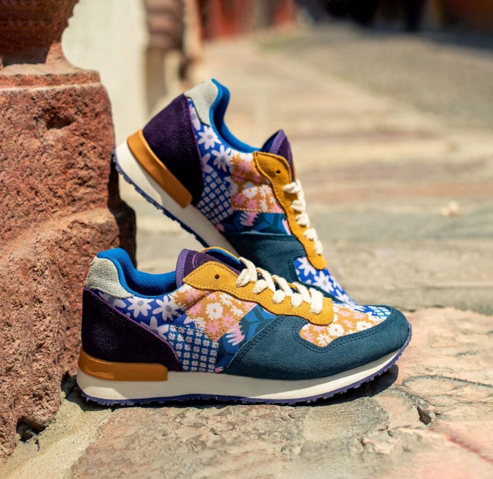 Inkkas Shoes Hendrix Sneakers Suede Retro Patchwork Blue Pink Mustard Size 8